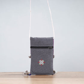 Grey Soof Hand Embroidery Sling Mobile Pouch 