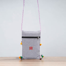 Grey Soof Hand Embroidery Sling Mobile Pouch 