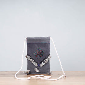 Grey Soof Hand Embroidery Sling Mobile Pouch 