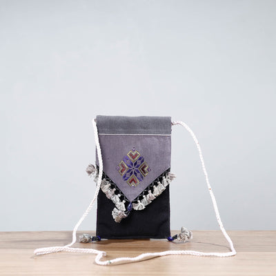 Grey Soof Hand Embroidery Sling Mobile Pouch 