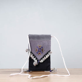 Grey Soof Hand Embroidery Sling Mobile Pouch 