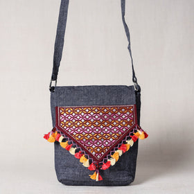 Grey Soof Stitch Embroidery Pure Handloom Sling Bag