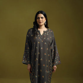 Grey - sozni heavy hand embroidery kashmiri merino wool