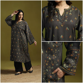 Grey - sozni heavy hand embroidery kashmiri merino wool