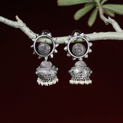  Special Oxidised Brass Base Antique Silver Finish Jhumki Earrings Online l iTokri.com
