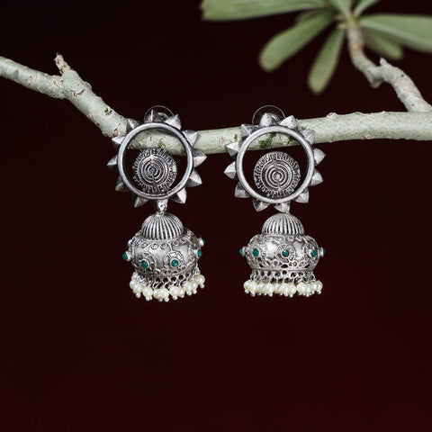  Special Oxidised Brass Base Antique Silver Finish Jhumki Earrings Online l iTokri.com