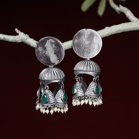  Special Oxidised Brass Base Antique Silver Finish Jhumki Earrings 