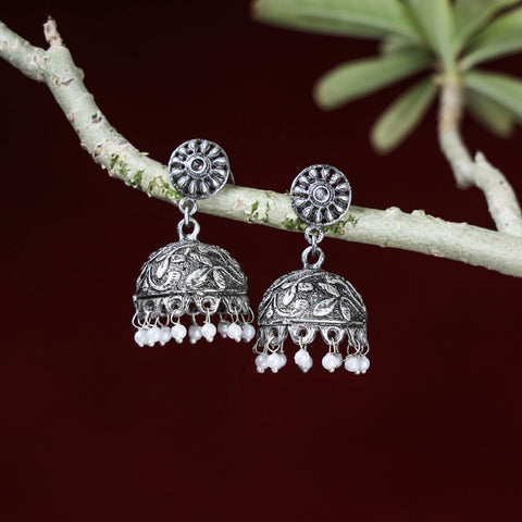 Buy Special Oxidised Brass Base Antique Silver Finish Jhumki Earrings Online l iTokri.com