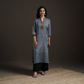 Straight cotton dharwad kurta for women 22 - handcrafted