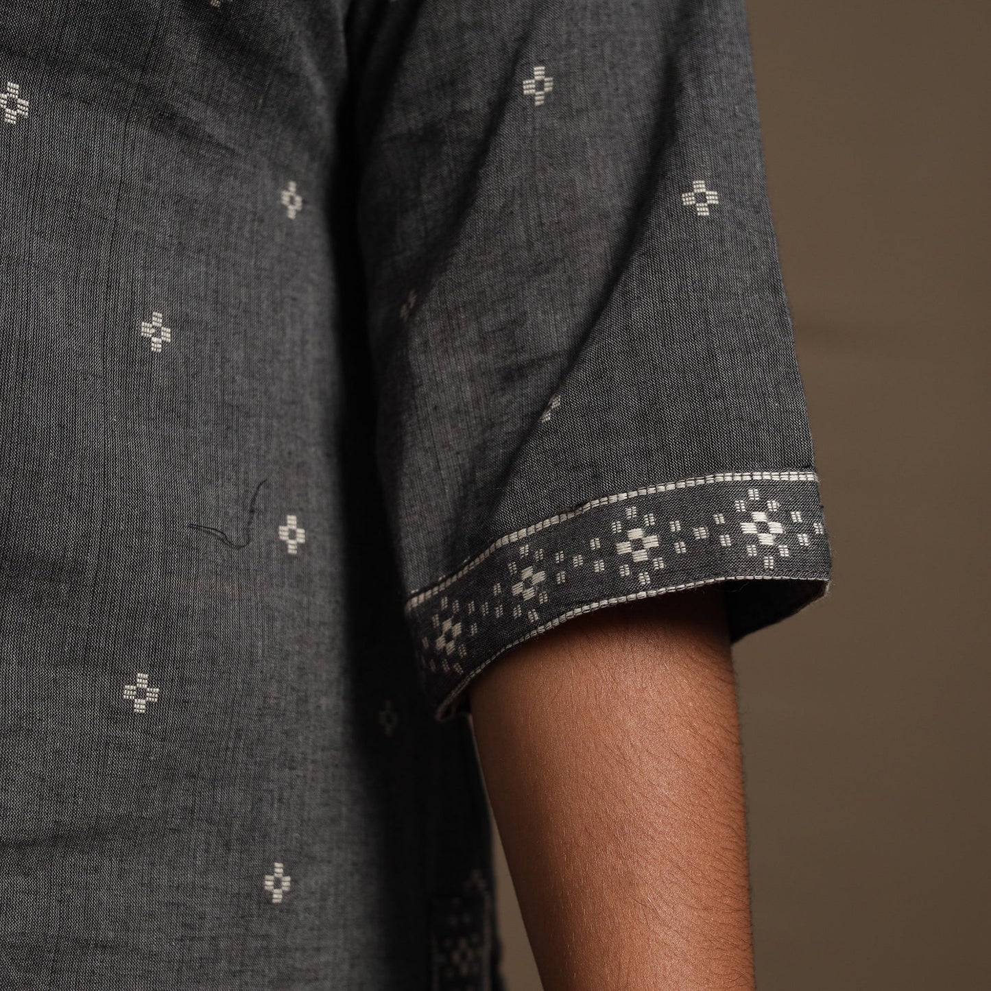 Grey Straight Cotton Jacquard Kurta