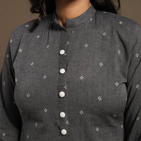 Grey Straight Cotton Jacquard Kurta