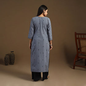 Grey Straight Cotton Jacquard Kurta for Women