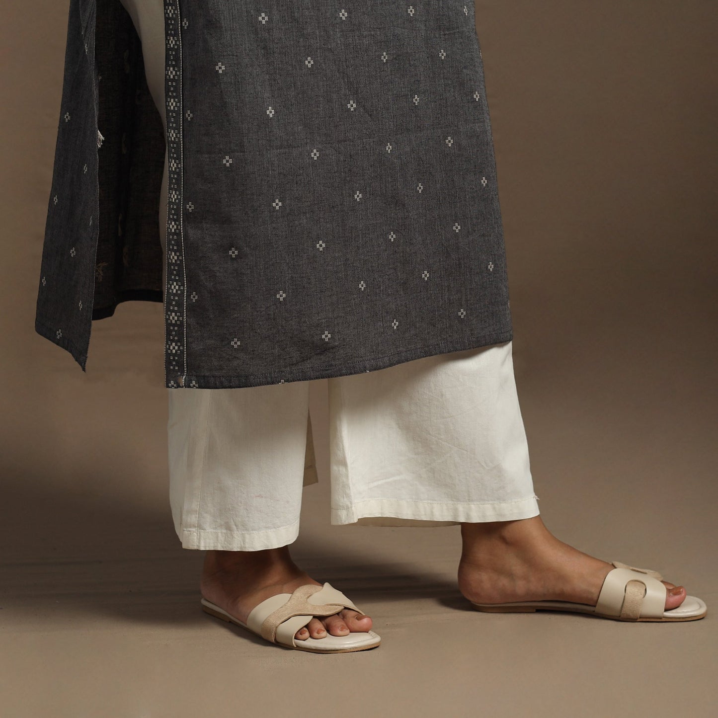 Grey Straight Cotton Jacquard Kurta