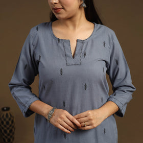 Grey Straight Cotton Jacquard Kurta for Women