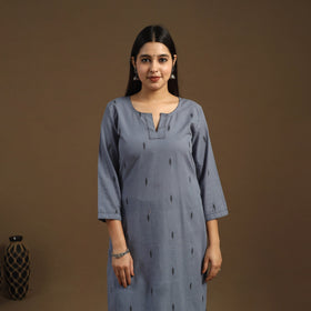 Grey Straight Cotton Jacquard Kurta for Women