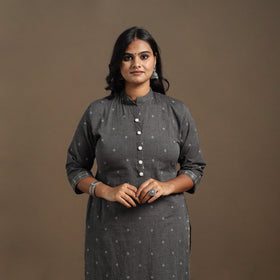 Grey Straight Cotton Jacquard Kurta