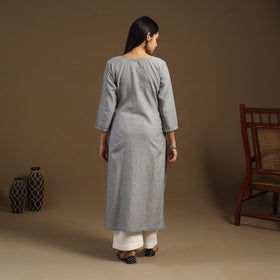 Grey Straight Cotton Jacquard Kurta for Women