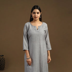 Grey Straight Cotton Jacquard Kurta for Women
