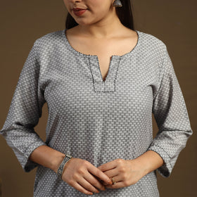 Grey Straight Cotton Jacquard Kurta for Women