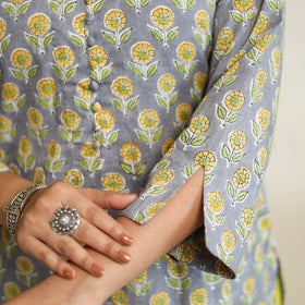  Grey Straight Cotton Block Print Sanganeri Kurta