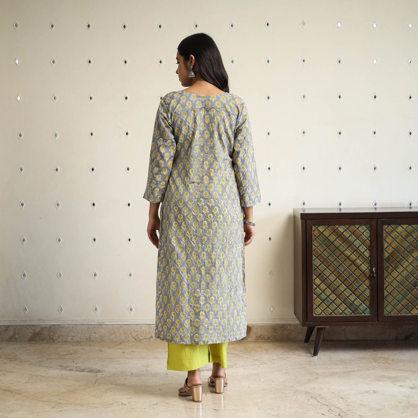  Grey Straight Cotton Block Print Sanganeri Kurta