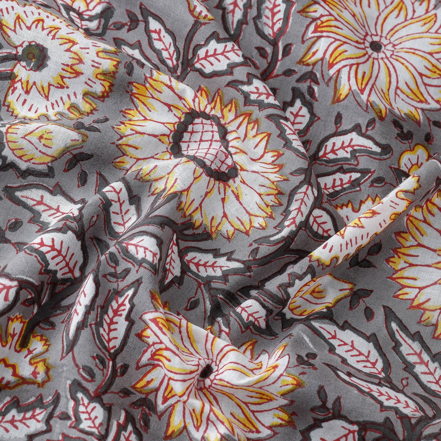 Buy Sunflower Pattern Sanganeri Block Printed Cotton Fabric Online at iTokri.com