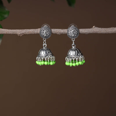 Syra Handmade Oxidised Silver Jhumki Bead work Earrings