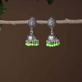 Syra Handmade Oxidised Silver Jhumki Bead work Earrings