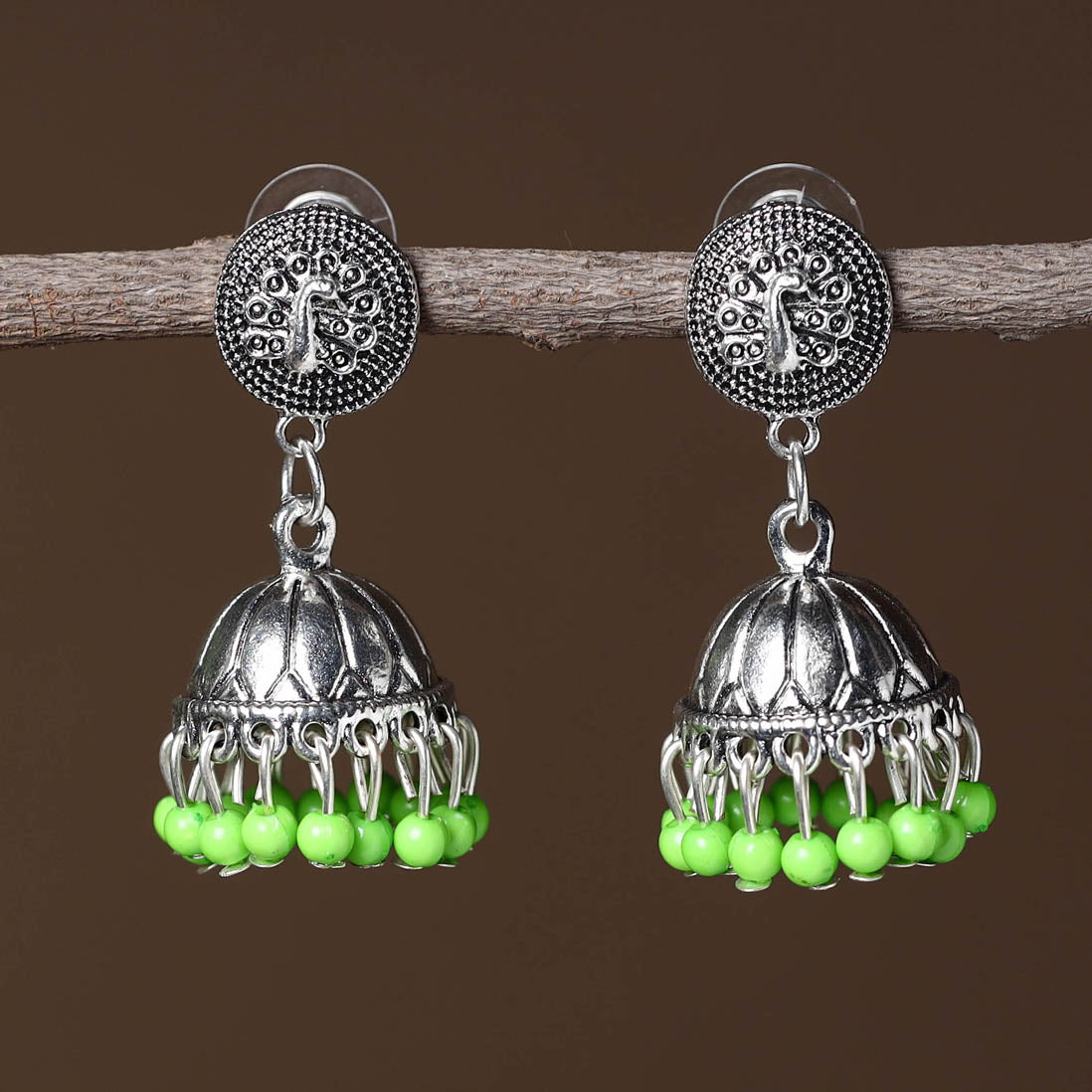 Syra Handmade Oxidised Silver Jhumki Bead work Earrings