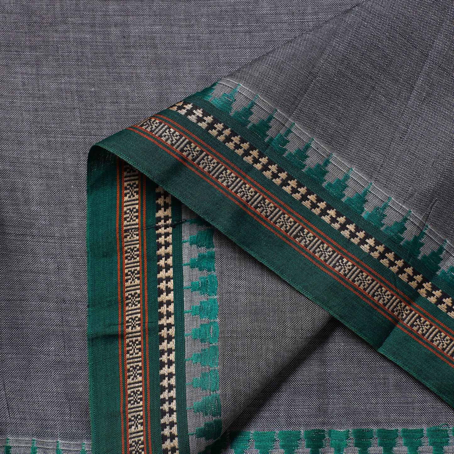 Grey Thread Border Dharwad Cotton Fabric