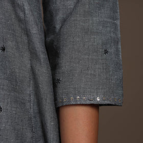 Grey - thread buti work cotton plain kurta set (set of 2)