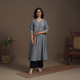 Grey - thread buti work cotton plain kurta set (set of 2)