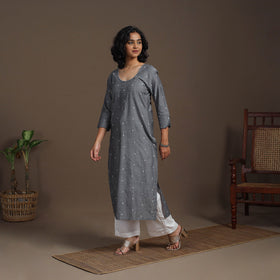 Grey Thread Buti Work Cotton Plain Kurta Set (Set of 2)