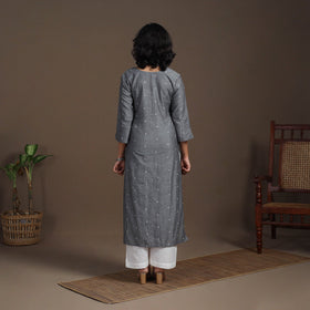 Grey Thread Buti Work Cotton Plain Kurta Set (Set of 2)