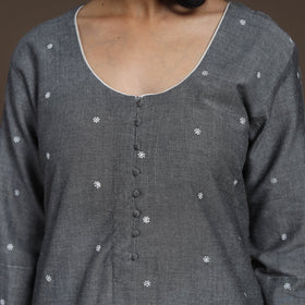 Grey Thread Buti Work Cotton Plain Kurta Set (Set of 2)
