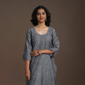 Grey Thread Buti Work Cotton Plain Kurta Set (Set of 2)