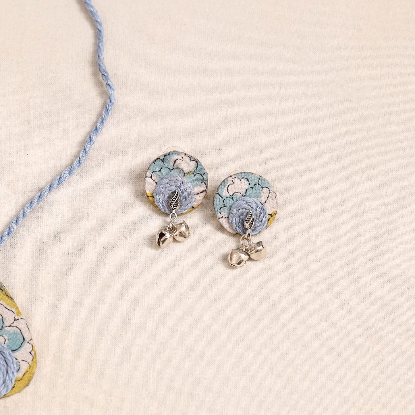 Grey - thread work gs fabart necklace set 03 - handcrafted