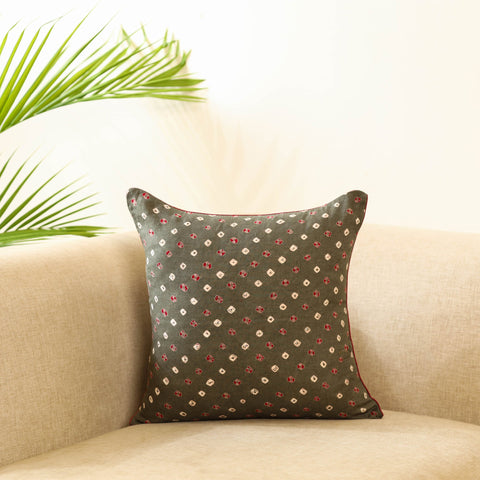 Grey - tie & dye bandhani cushion cover 27 - handcrafted