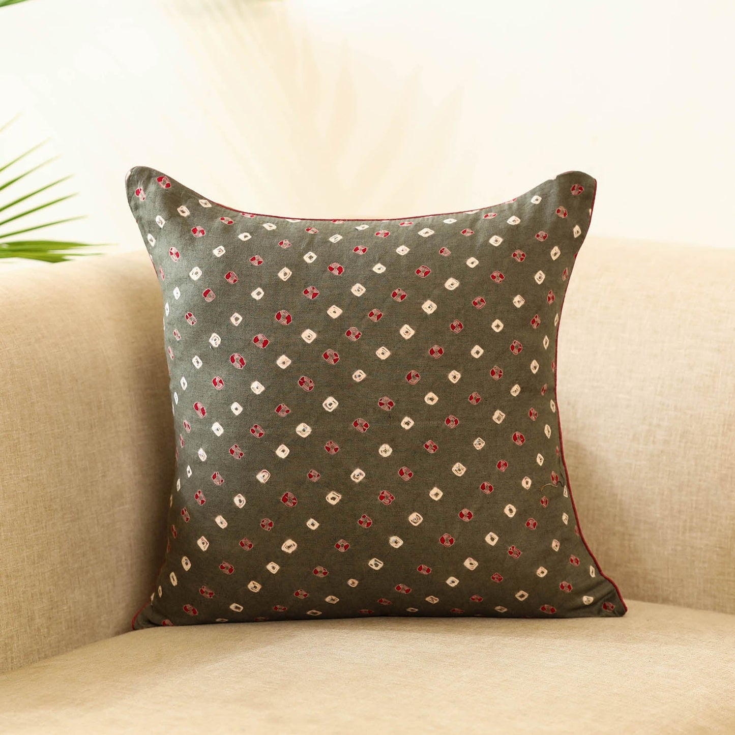 Grey - tie & dye bandhani cushion cover 27 - handcrafted