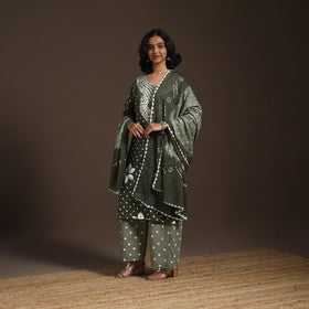 Grey - tie-dye cotton bandhani kurta set (set of 3) 05