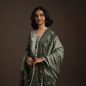 Grey - tie-dye cotton bandhani kurta set (set of 3) 05