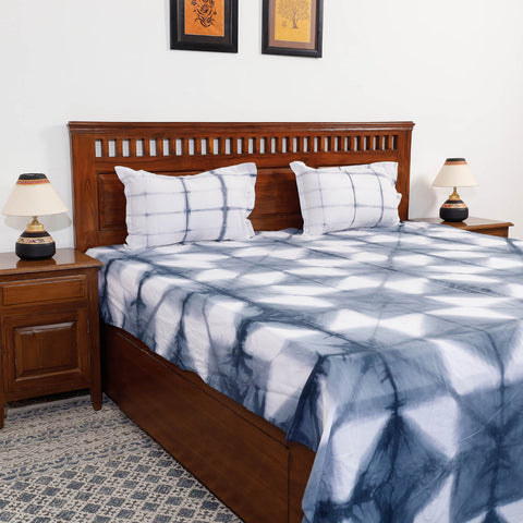 Grey - Tie & Dye Cotton Double Shibori Bed Sheet Set