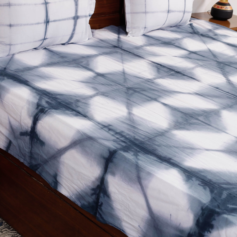 Grey - Tie & Dye Cotton Double Shibori Bed Sheet Set