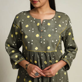  Grey Tie & Dye Cotton Flared Bandhani Dress