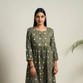 Grey Tie & Dye Cotton Flared Bandhani Dress