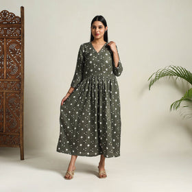  Grey Tie & Dye Cotton Flared Bandhani Dress