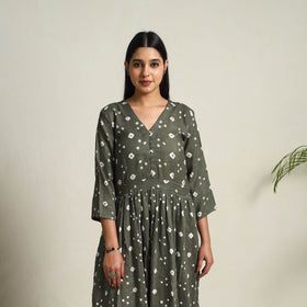 Grey Tie & Dye Cotton Flared Bandhani Dress