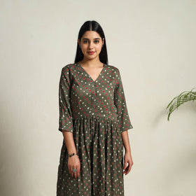 Buy Grey Tie & Dye Cotton Flared Bandhani Dress