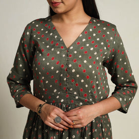 Buy Grey Tie & Dye Cotton Flared Bandhani Dress