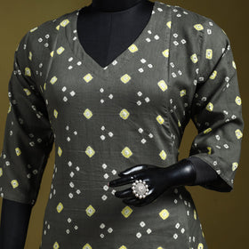 Grey - tie-dye cotton a-line bandhani kurta 07 - handcrafted